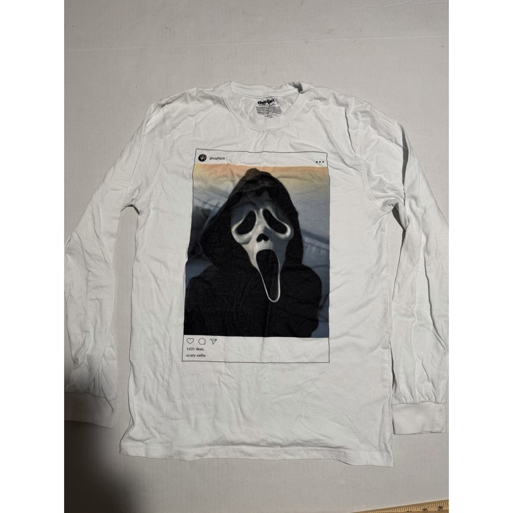 Ghostface Scary Selfie Halloween Soft Tee White LS T-Shirt Size Small
